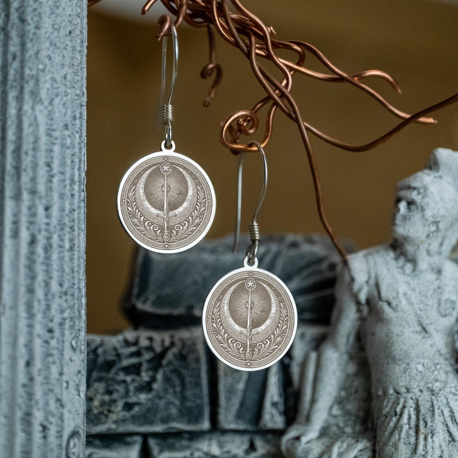 Masonic Earrings - Shriners Crescent Sword With Customization - Bricks Masons