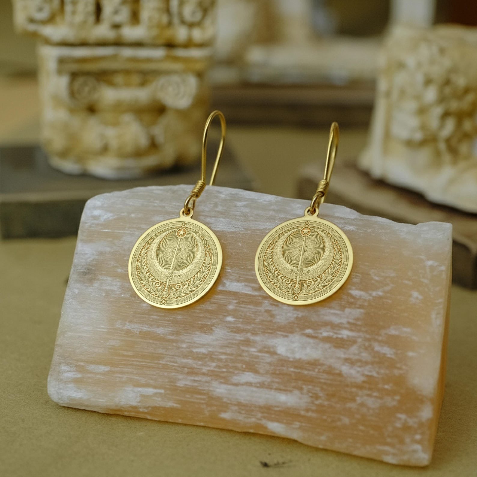 Masonic Earrings - Shriners Crescent Sword With Customization - Bricks Masons