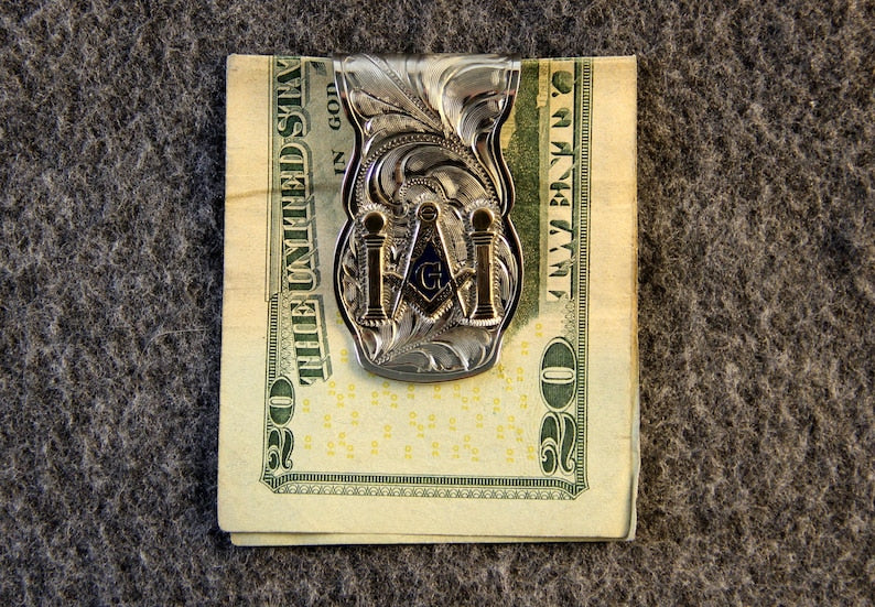 Past Master Blue Lodge Money Clip - Nickel Gold & Blue Square & Compass - Bricks Masons