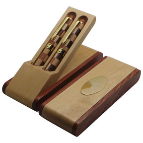 Master Mason Blue Lodge Pen - Wood Double Pen Set Desk - Bricks Masons