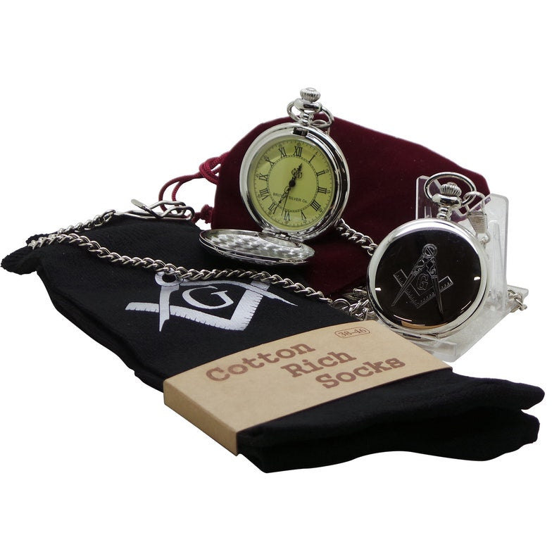 Master Mason Blue Lodge Pocket Watch - Gents Socks Personalised Set Gift - Bricks Masons