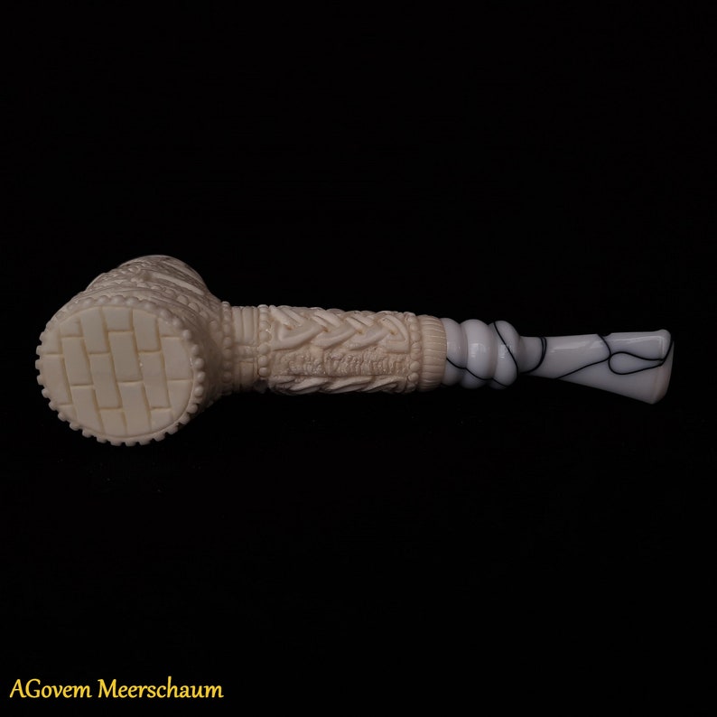 Master Mason Blue Lodge Meerschaum Pipe - Handmade With Velvet Case - Bricks Masons