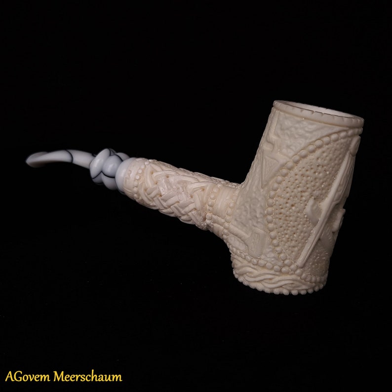 Master Mason Blue Lodge Meerschaum Pipe - Handmade With Velvet Case - Bricks Masons