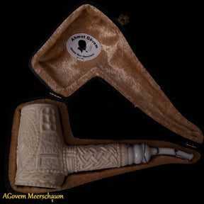 Master Mason Blue Lodge Meerschaum Pipe - Handmade With Velvet Case - Bricks Masons