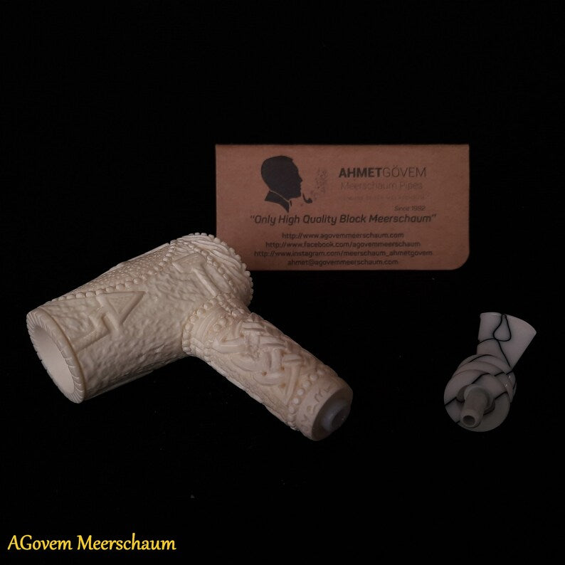 Master Mason Blue Lodge Meerschaum Pipe - Handmade With Velvet Case - Bricks Masons