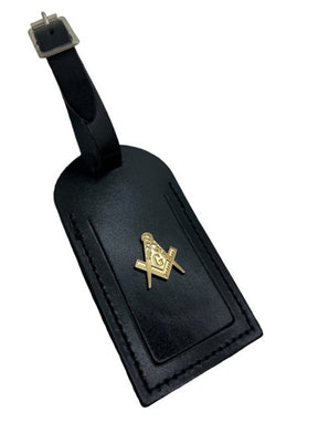 Master Mason Blue Lodge Luggage Tag - Leather Gold Engraved Case Label Personalized - Bricks Masons