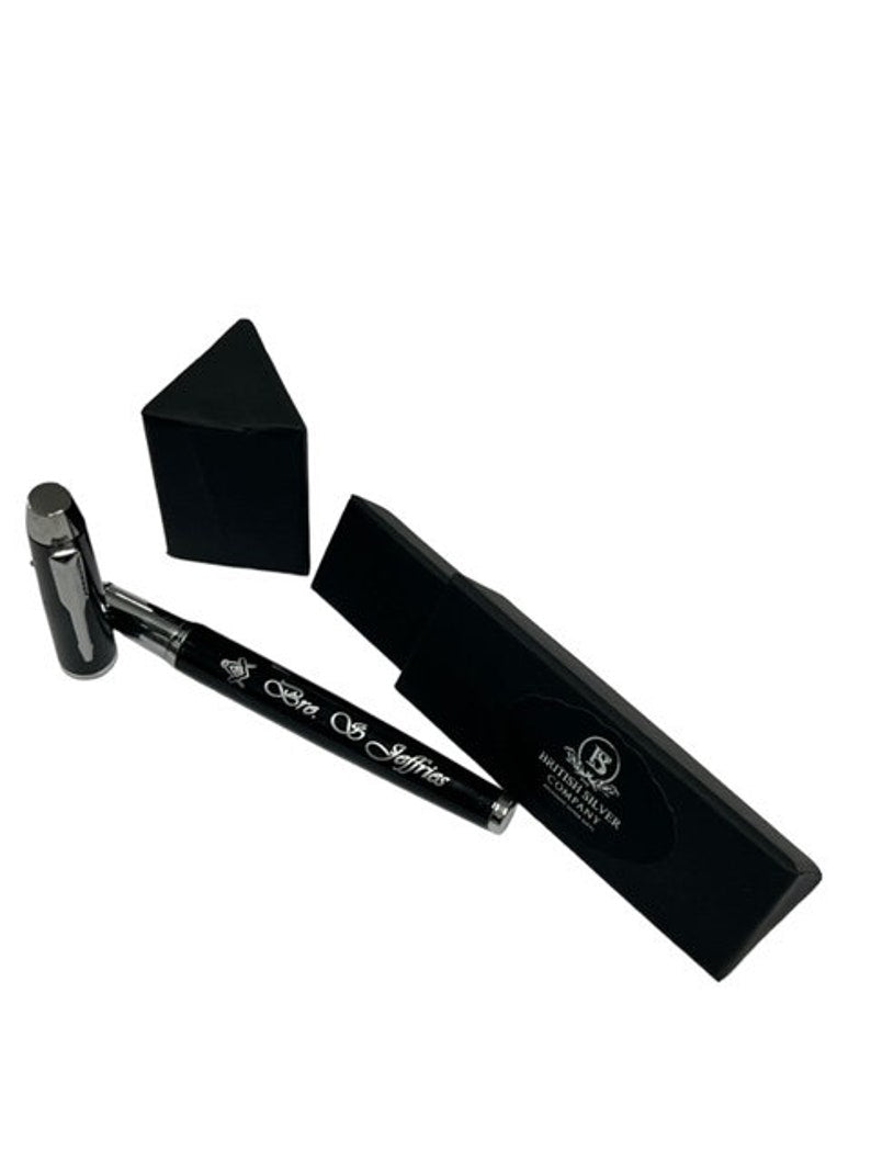 Master Mason Blue Lodge Pen - Silver Engraved Black Ink Rollerball Gift Set - Bricks Masons