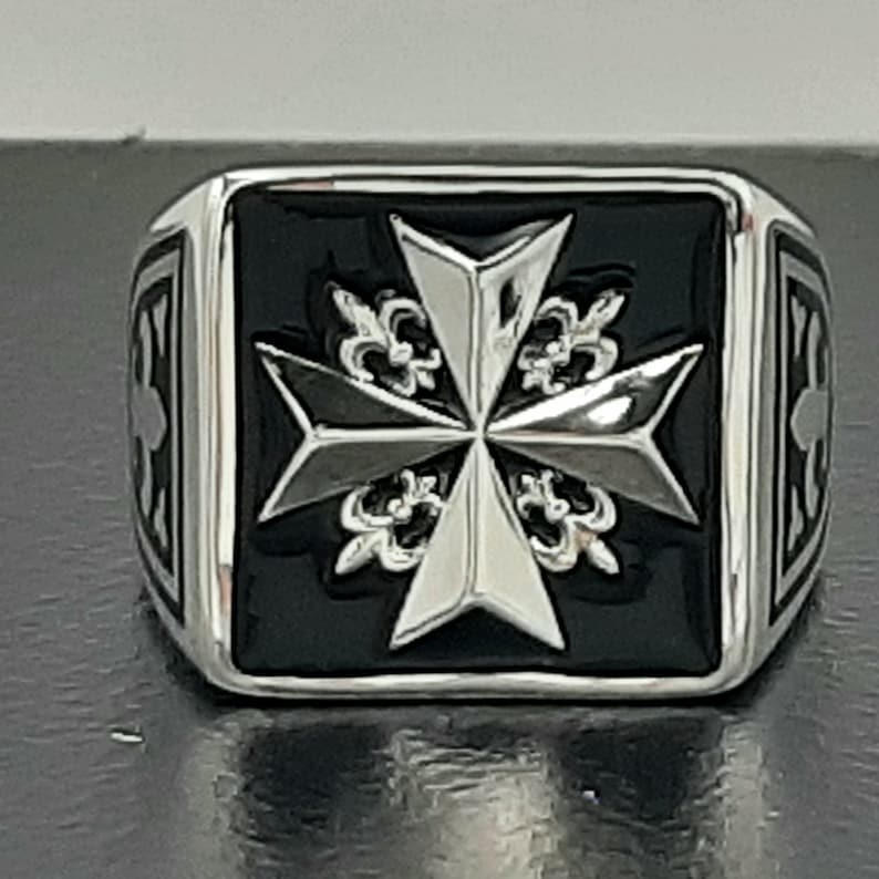 Order Of Malta Ring - Black Sterling Silver-Black Templar cross ring - Bricks Masons