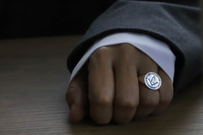 Master Mason Blue Lodge Ring - Silver Blue Enamel 925 Sterling Silver - Bricks Masons