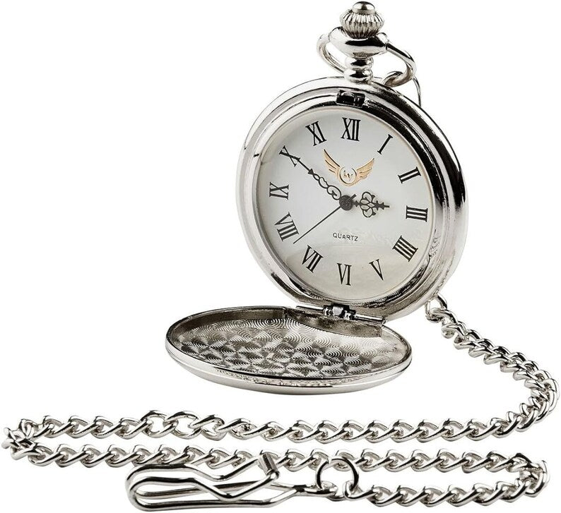 Master Mason Blue Lodge Pocket Watch - Gift Set With Silver Cufflinks in Wooden Box - Bricks Masons