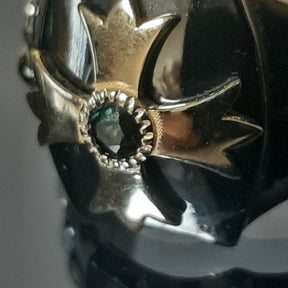 Order Of Malta Ring - Blackened Sterling Silver Blue-Green Sapphire - Bricks Masons