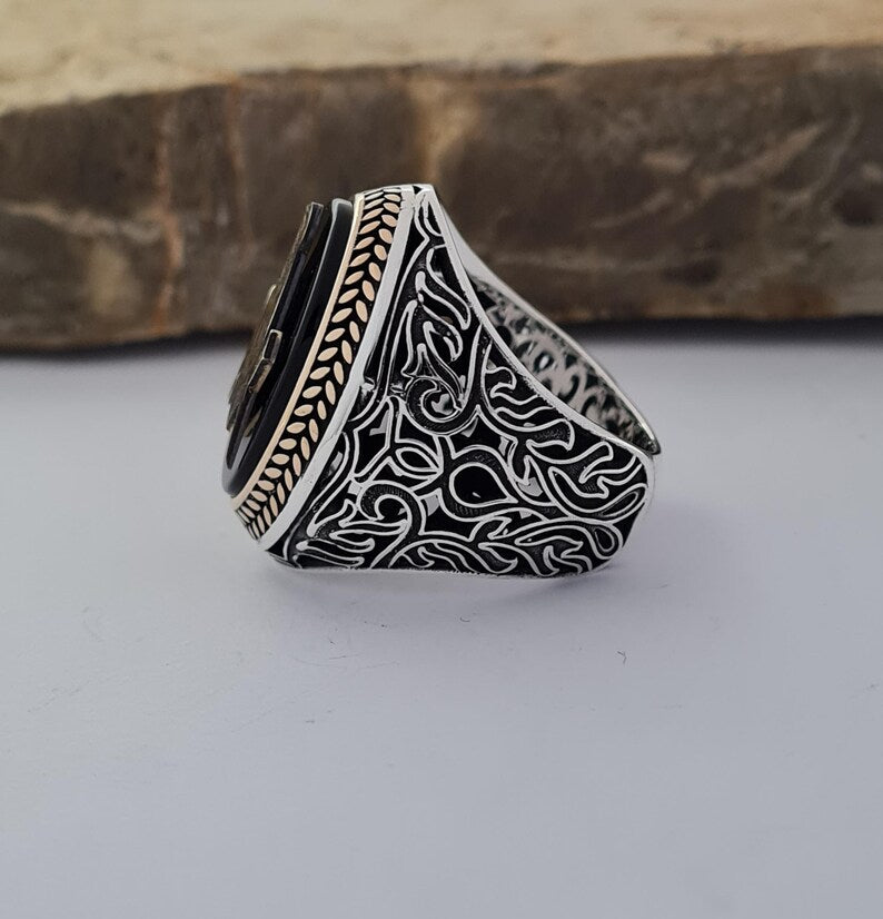 Master Mason Blue Lodge Ring - Handmade Sterling Silver Onyx - Bricks Masons