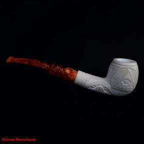 Master Mason Blue Lodge Meerschaum Pipe - Natural Bee wax Square & Compass G - Bricks Masons