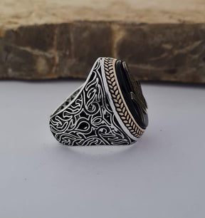Master Mason Blue Lodge Ring - Handmade Sterling Silver Onyx - Bricks Masons