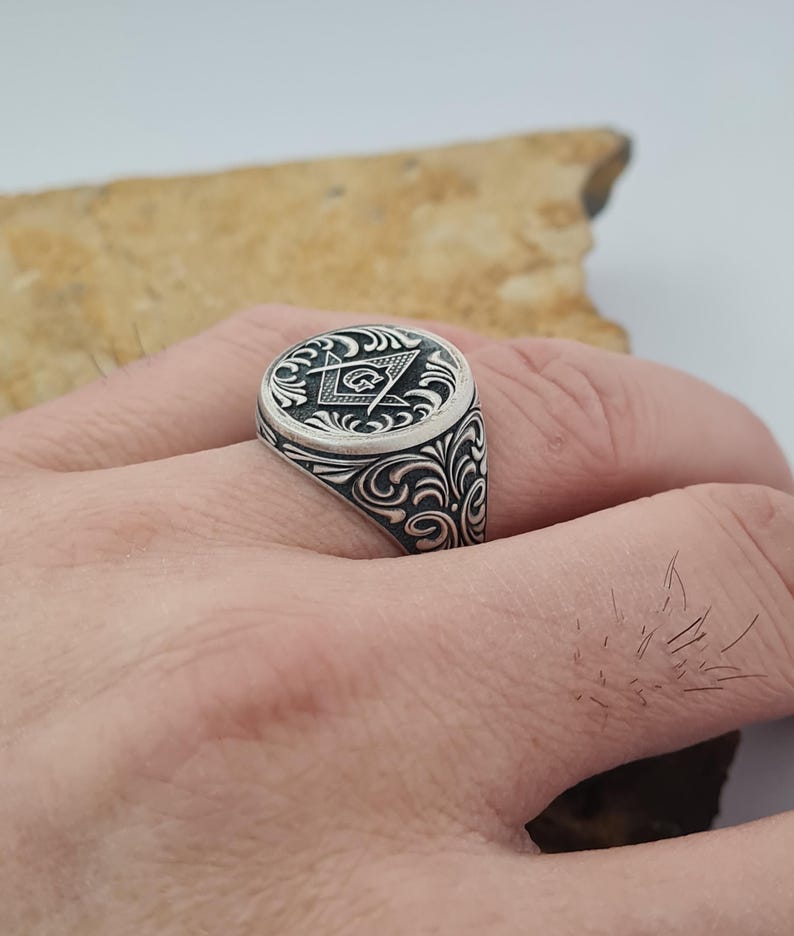 Master Mason Blue Lodge Ring - Handmade Sterling Silver Masonic - Bricks Masons