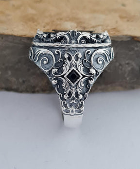 Master Mason Blue Lodge Ring - Handmade Sterling Silver Onyx - Bricks Masons