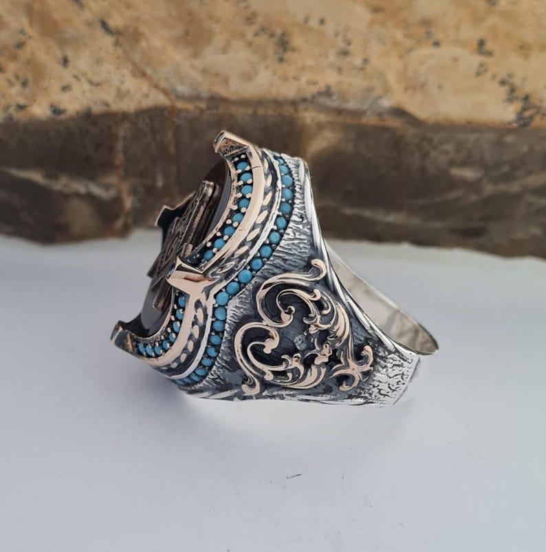 Master Mason Blue Lodge Ring - Handmade Sterling Silver Green Agate - Bricks Masons