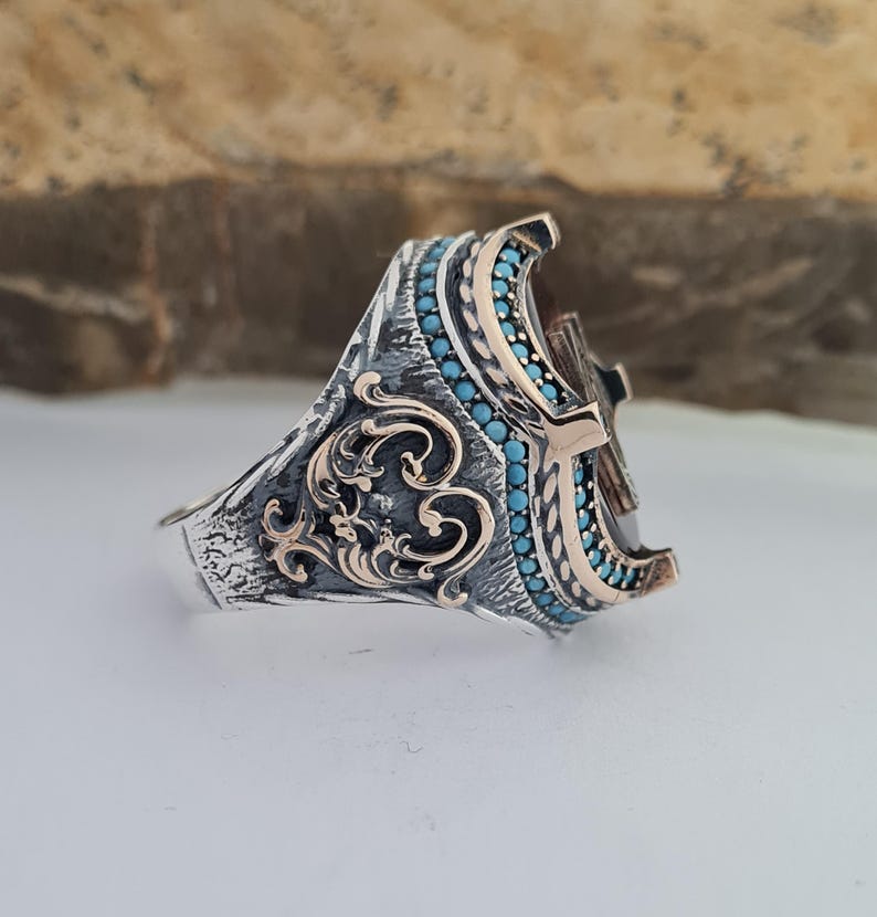 Master Mason Blue Lodge Ring - Handmade Sterling Silver Green Agate - Bricks Masons