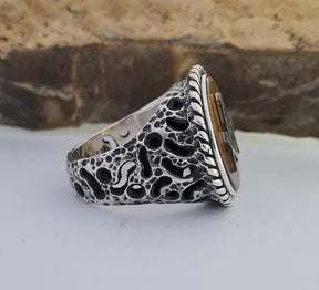 Master Mason Blue Lodge Ring - Tiger Eye 925 Silver - Bricks Masons