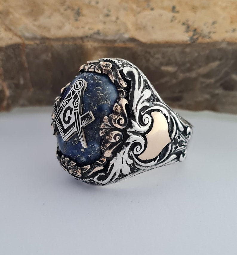 Master Mason Blue Lodge Ring - Sterling Silver Masonic Ring - Bricks Masons