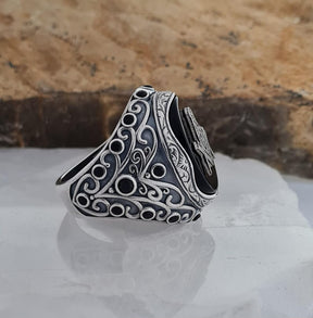 Master Mason Blue Lodge Ring - Black Onyx Sterling Silver - Bricks Masons