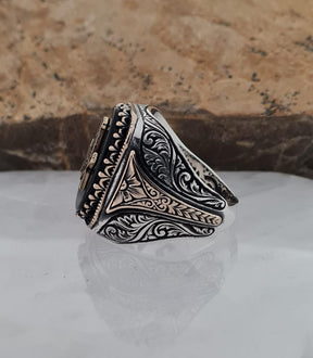 Master Mason Blue Lodge Ring - Handmade Sterling Silver Black Onyx - Bricks Masons