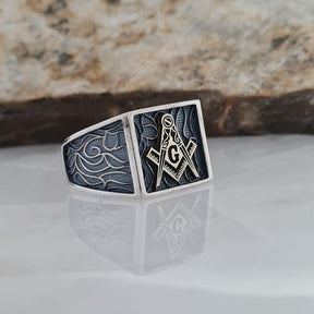 Master Mason Blue Lodge Ring - Handcrafted Sterling Silver - Bricks Masons