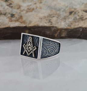 Master Mason Blue Lodge Ring - Handcrafted Sterling Silver - Bricks Masons