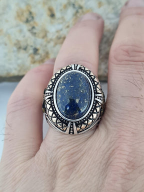 Master Mason Blue Lodge Ring - Handcrafted Sterling Silver Lapis Lazuli Stone - Bricks Masons