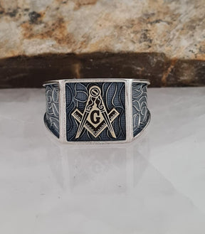 Master Mason Blue Lodge Ring - Handcrafted Sterling Silver - Bricks Masons