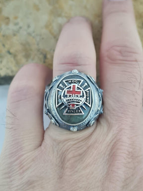 Sterling Silver Knights Templar Ring with Labradorite – In Hoc Signo Vinces Cross - Bricks Masons