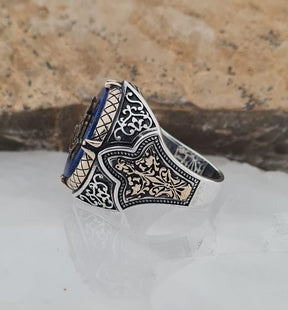 Master Mason Blue Lodge Ring - Handmade Sterling Silver Lapis Lazuli - Bricks Masons