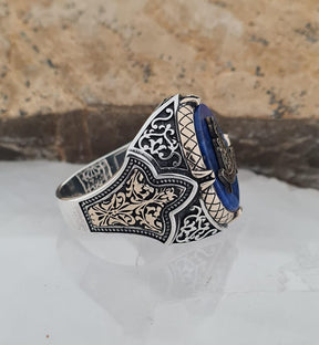 Master Mason Blue Lodge Ring - Handmade Sterling Silver Lapis Lazuli - Bricks Masons