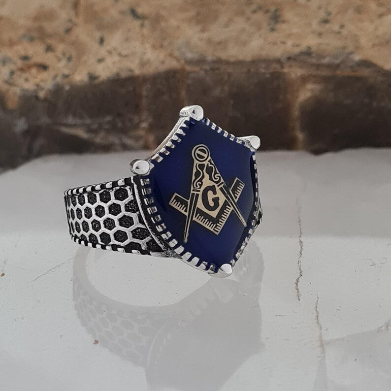 Master Mason Blue Lodge Ring - Handmade Sterling Silver - Bricks Masons