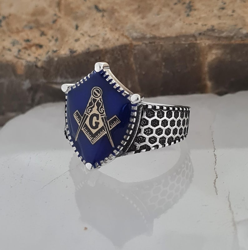 Master Mason Blue Lodge Ring - Handmade Sterling Silver - Bricks Masons