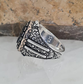 Master Mason Blue Lodge Ring - Handmade Sterling Silver Onyx Masonic - Bricks Masons