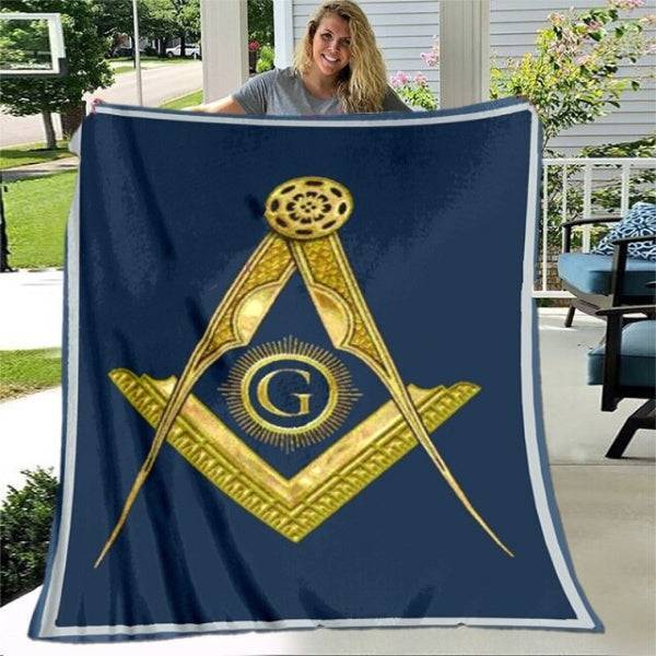 Master Mason Blue Lodge Blanket - Gold Square and Compass G & Blue