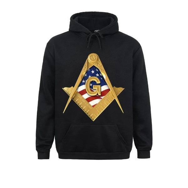 Master Mason Blue Lodge Hoodie - American USA Flag Square & Compass