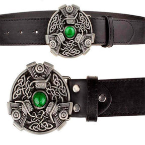 Knights Templar Belt - Celtic Knot Green Gem Black/Brown/White - Bricks Masons