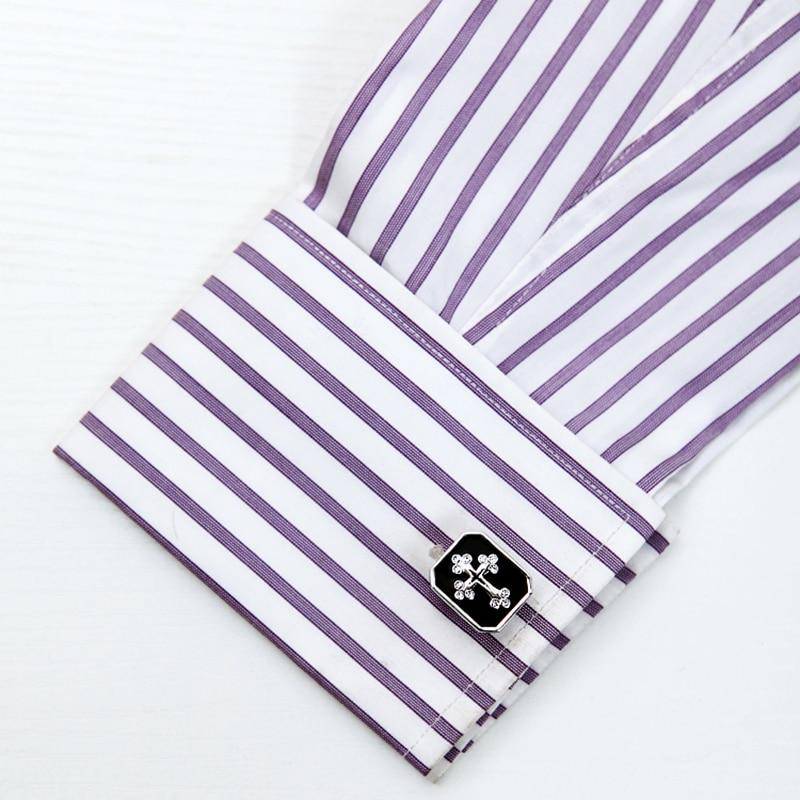 Knights Templar Cufflink - Cross Rectangular Black - Bricks Masons