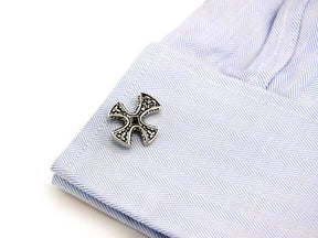 Knights Templar Cufflink - White Gold Electroplated Cross - Bricks Masons