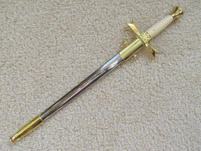 Knights Templar Dagger - Gold Sable Fornitura Knob Ceremony Sword Knife W/ Scabbard Stand 12" - Bricks Masons