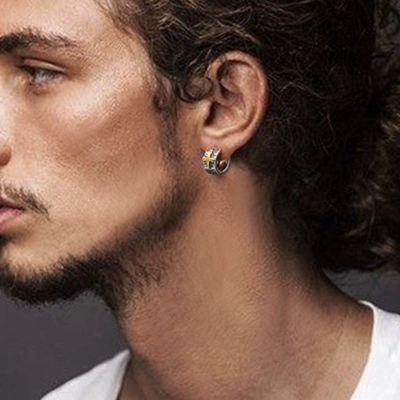 Knights Templar Earring - Gold Cross 925 Sterling Silver - Bricks Masons