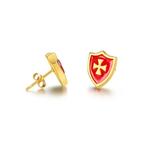 Knights Templar Earrings - Red Templar Shield Cross - Bricks Masons