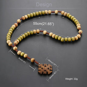 Knights Templar Necklace - Wooden Rosary Beaded Jerusalem Cross - Bricks Masons