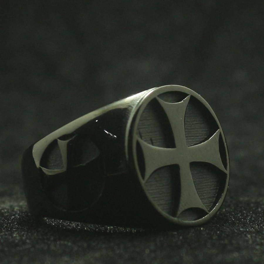 Knights Templar Ring - Black Cross - Bricks Masons