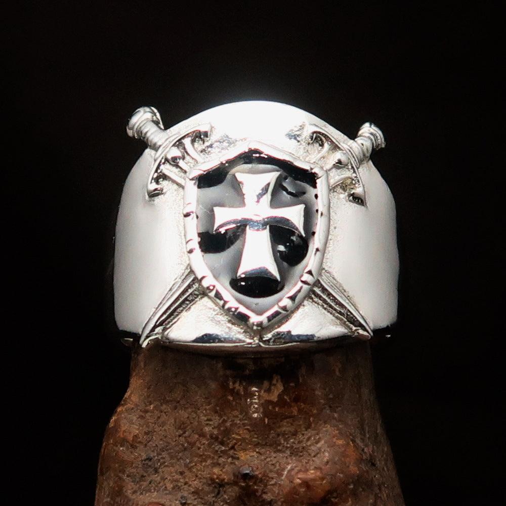 Knights Templar Ring - Black Shield Cross Sterling Silver - Bricks Masons