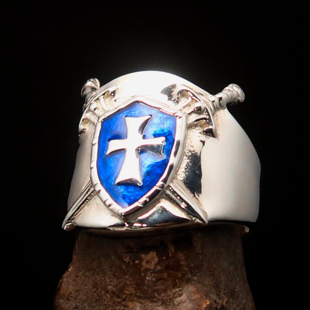 Knights Templar Ring - Blue Shield Cross Sterling Silver - Bricks Masons