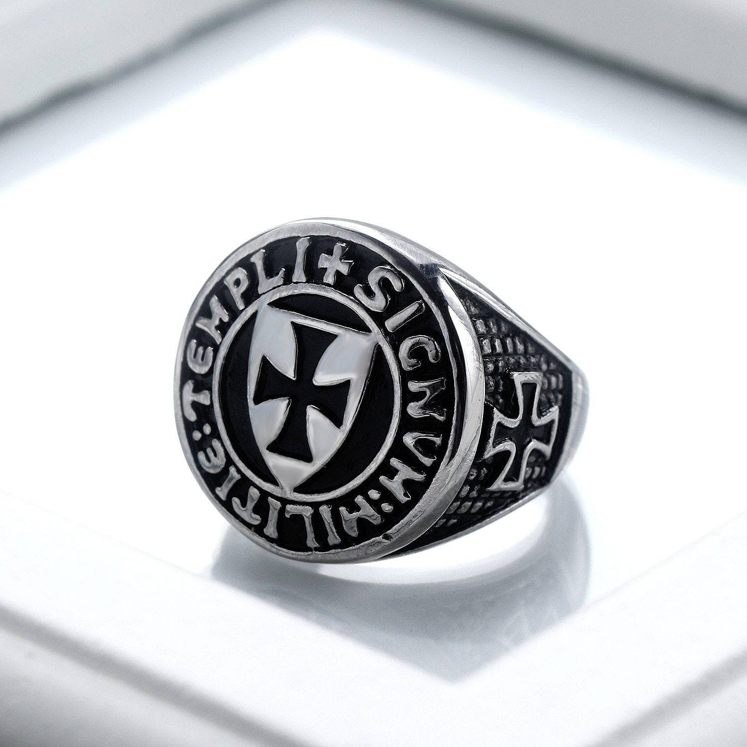 Knights Templar Ring - Cross Shield Stainless Steel - Bricks Masons