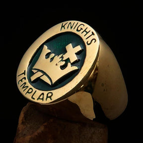 Knights Templar Ring - Gold & Green Solid Brass - Bricks Masons